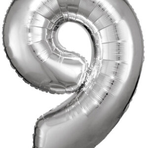 Silver jättestor folieballong siffra 9, 83x58 cm