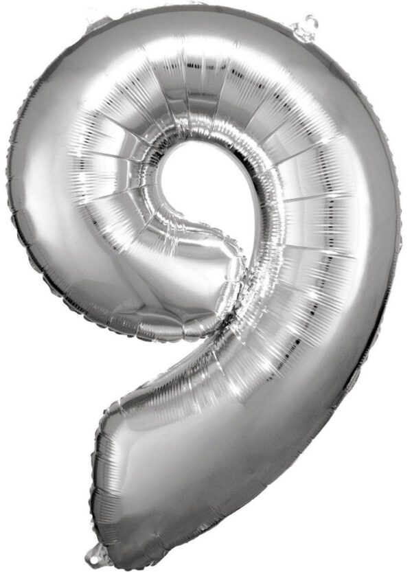 Silver jättestor folieballong siffra 9, 83x58 cm