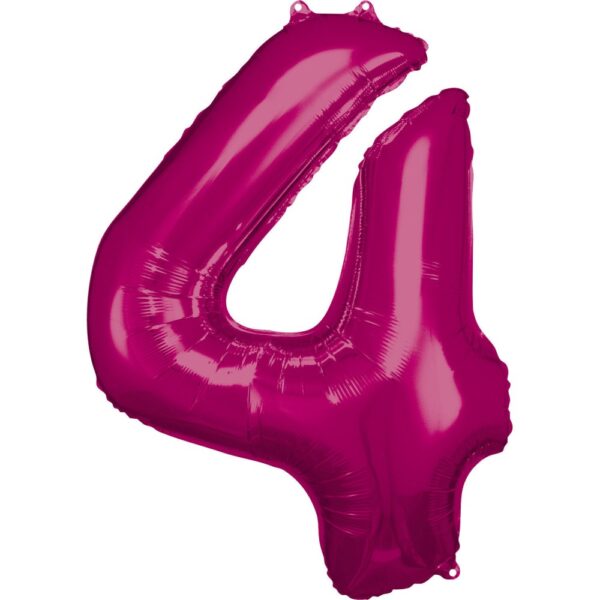 Jätteballong Siffra 4 Folie, Rosa 88x66 cm