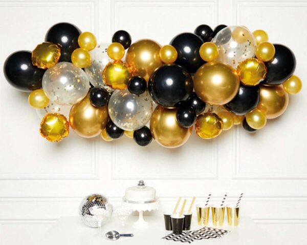 Svart och guld ballonggirlang, 66 delar