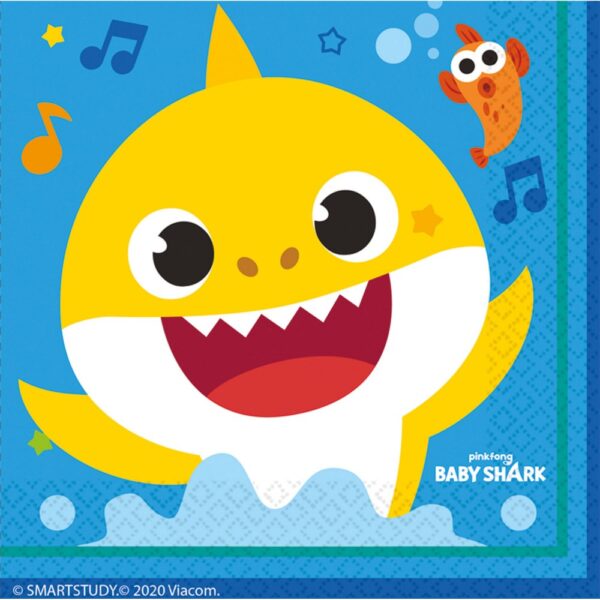 Baby Shark musikservetter, 16-pack, 33x33 cm