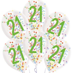Happy Birthday Droplets ballonger fyllda med 21 konfetti, 6 st 11 tum (27,5 cm)