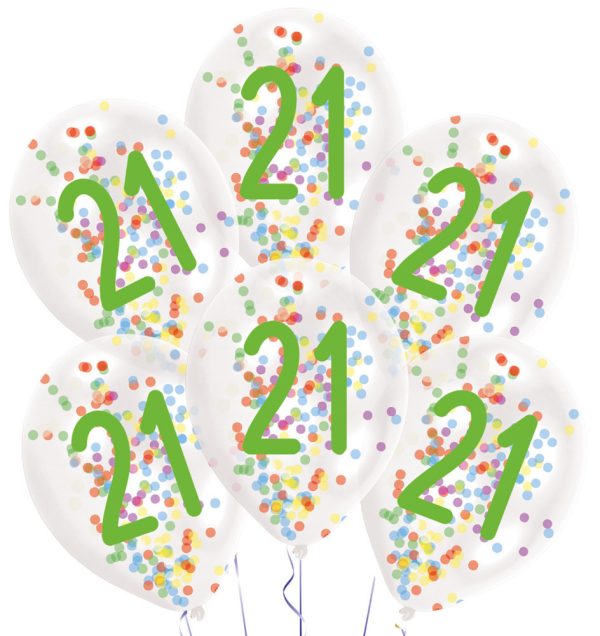 Happy Birthday Droplets ballonger fyllda med 21 konfetti, 6 st 27,5 cm