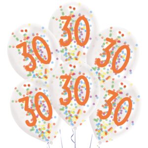 Happy Birthday Droplets ballong med 30 konfetti, 6-pack, 27,5 cm