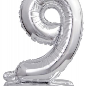 Number Silver mini 9 folieballong med bas 38 cm