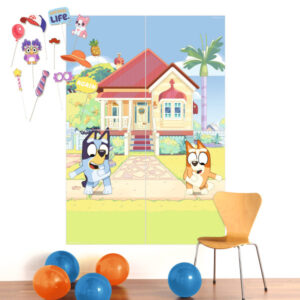Bluey väggdekoration med 4 fotorekvizita