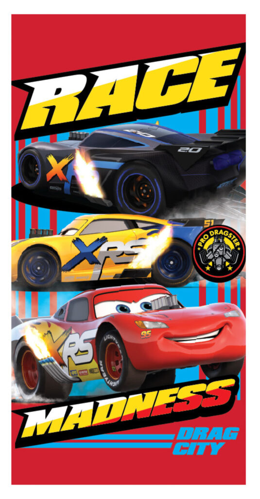 Disney Cars Race badhandduk, strandhandduk 70x137 cm (snabbtorkande)