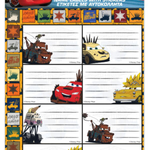 Disney Cars anteckningsetikett med klistermärken, 16-pack