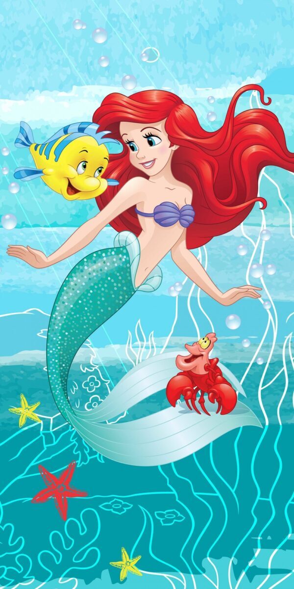 Disney Princess Ariel Friends badhandduk, strandhandduk 70x140 cm