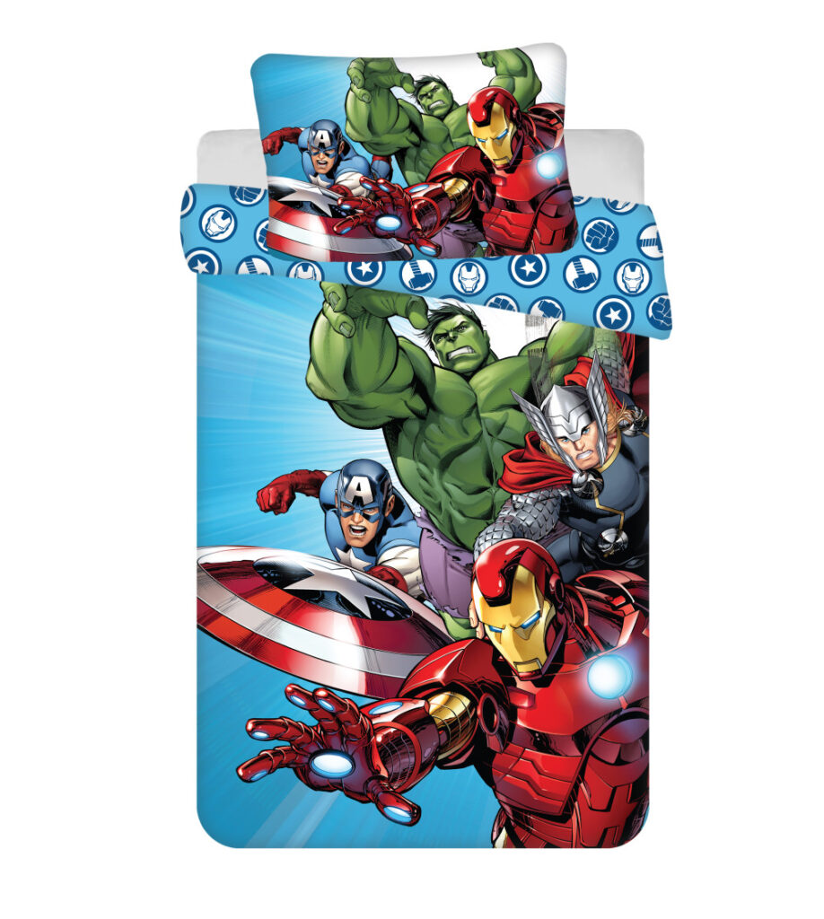 Avengers ljusblå barnbäddset 100x135 cm, 40x60 cm