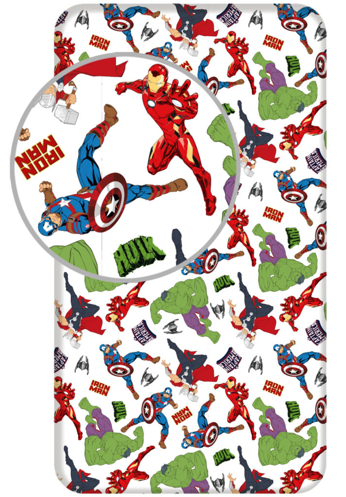 Avengers vitt påslakan med resår 90x200 cm