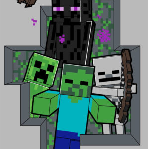 Minecraft Handduk med Fientligt Tema, Strandhandduk 70x140 cm