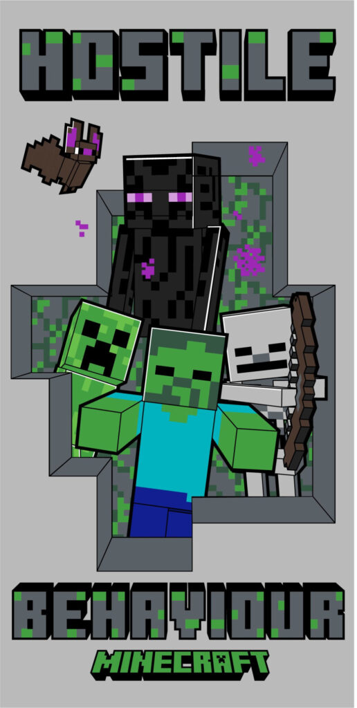 Minecraft Handduk med Fientligt Tema, Strandhandduk 70x140 cm