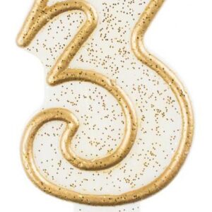 Number Gold Glitter Siffra 3 Ljus, Tårtljus