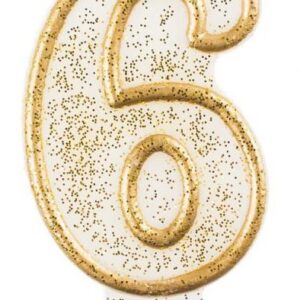 Number Gold glitterljus nummer 6, tårtljus