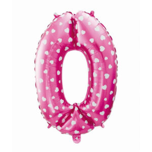 Sifferballong Rosa med Hjärtan, Rosa 0-formad folieballong 61 cm