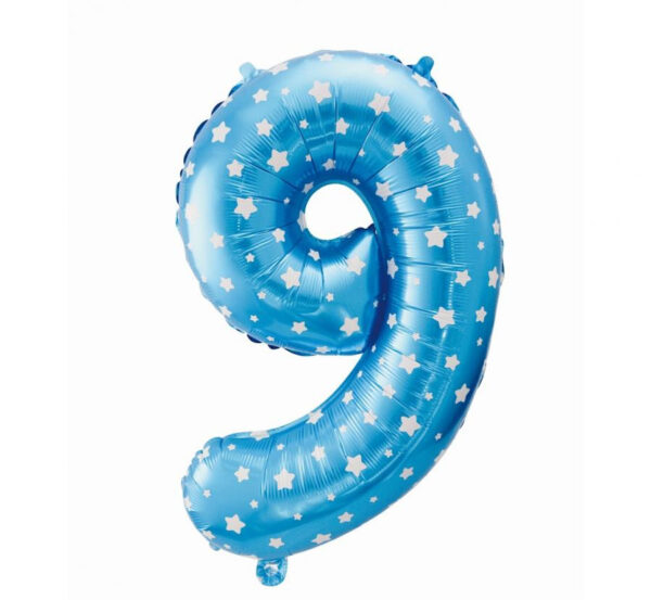 Number blå med stjärnor blå sifferballong 64 cm