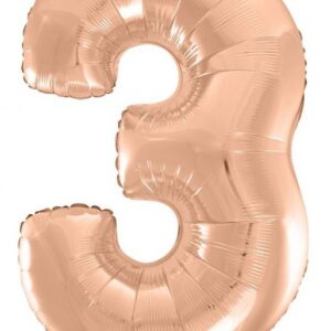 Sifferballong 3 i roséguld folie, 92 cm