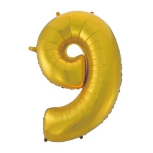 Number Gold Mat Guld Siffra 9 Folieballong 92 cm