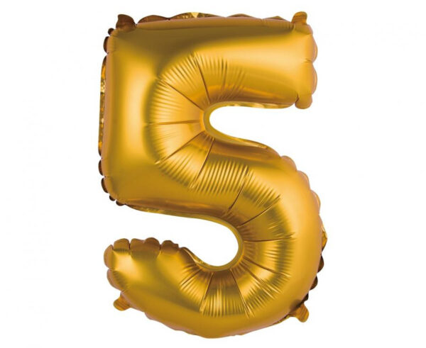 Number Gold Matt Guld 5 Mini Folieballong 35 cm