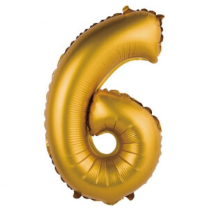 Number Gold Matt Guld 6 Mini Folieballong 35 cm