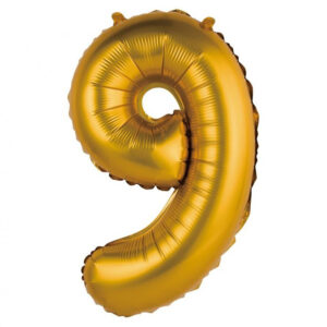 Number Gold Matt Guld 9 mini folieballong 35 cm