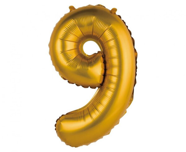 Number Gold Matt guld 9 mini folieballong 35 cm