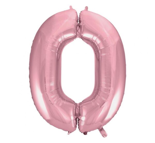 Number Light Pink, rosa folieballong siffra 0 - 92 cm