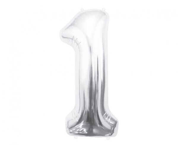 Number Silver, nummer 1 folieballong 85 cm