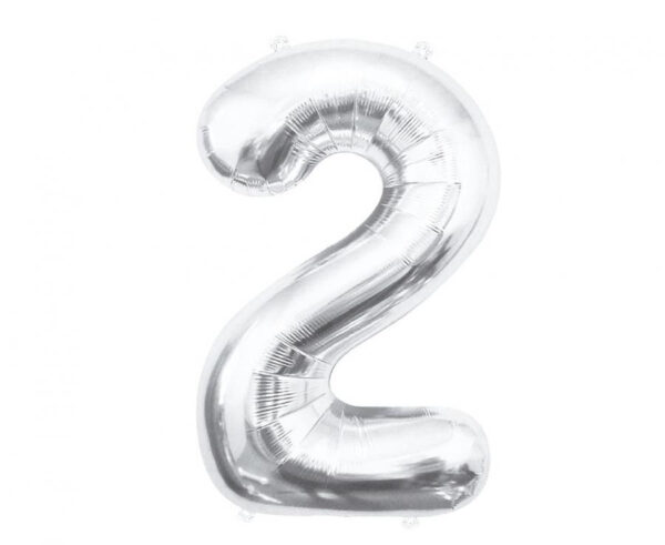 Number Silver, silver folieballong nummer 2 85 cm