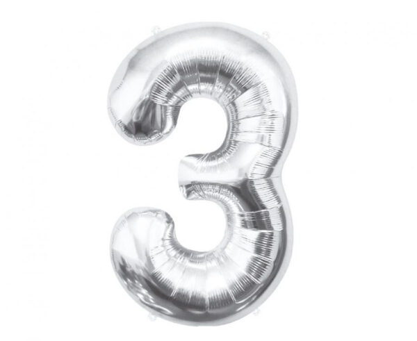 Number Silver, silver sifferballong 3, 85 cm