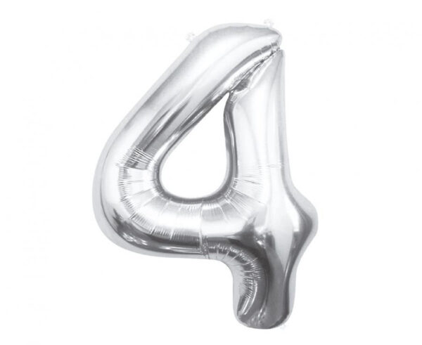 Number Silver, silver ballong siffra 4, 85 cm