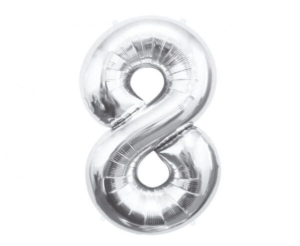 Number Silver, Silver Nummer 8 Folieballong 85 cm