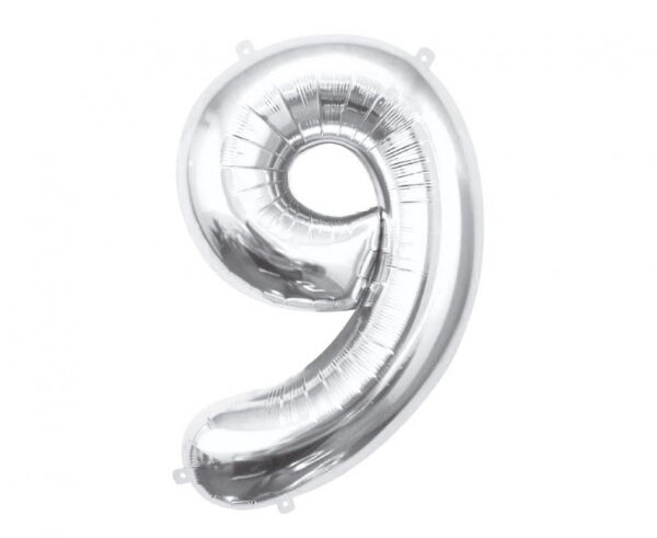 Number Silver, silver sifferballong 9, 85 cm