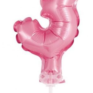 Number Pink nummer 3 folieballong för tårta 13 cm