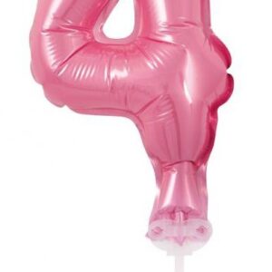 Number Pink sifferballong 4 i folie för tårta 13 cm