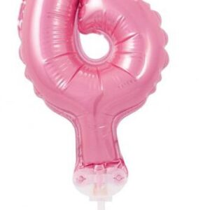 Number Pink rosa folieballong siffra 6 för tårta 13 cm