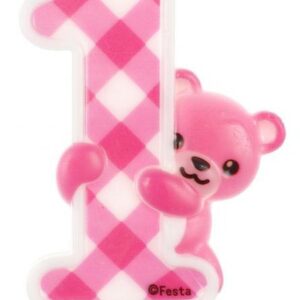 Number Pink Teddy Första Födelsedagen Glitterljus