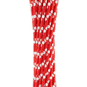 Röda papperssugrör med prickar, 24-pack