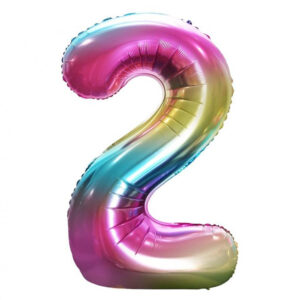Number Rainbow Nummer 2 Folieballong 85 cm