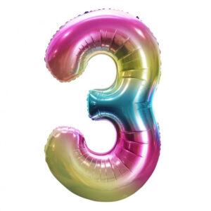 Number Rainbow Nummer 3 Folieballong 85 cm