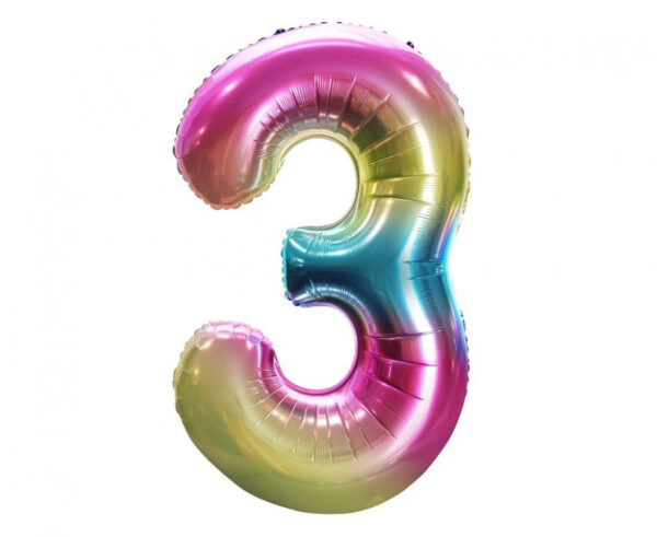 Number Rainbow Nummer 3 Folieballong 85 cm