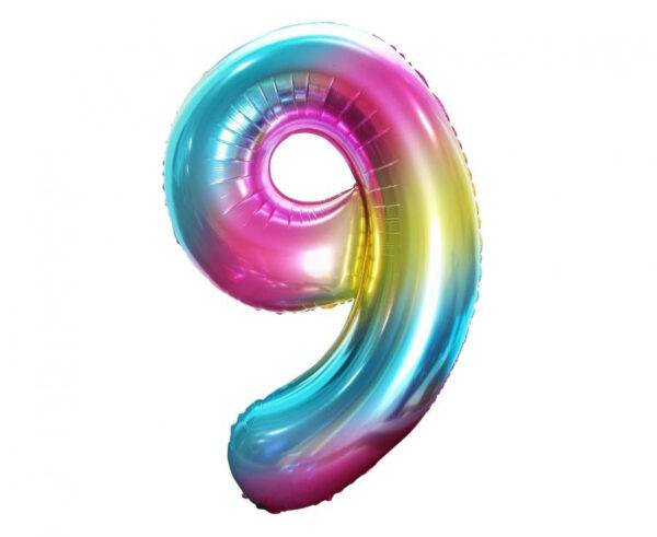 Number Rainbow siffran 9 folieballong 85 cm