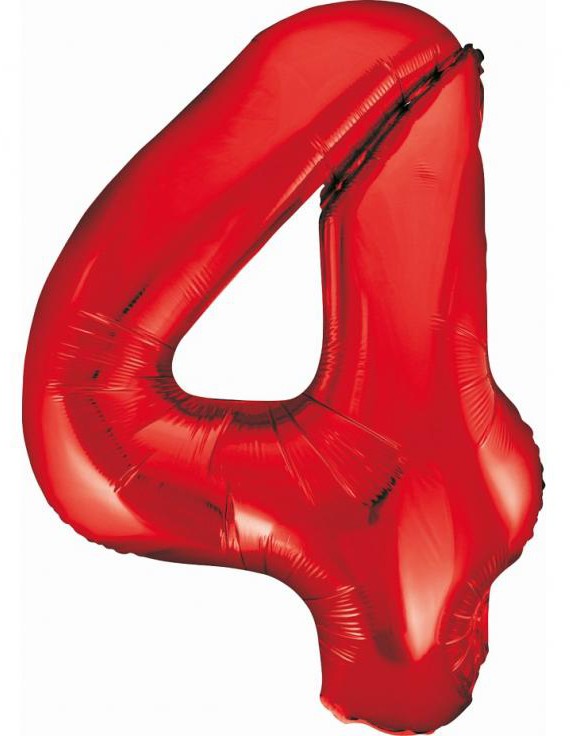 Röd folieballong siffra 4, 85 cm