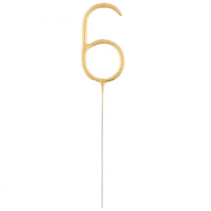 Number Gold 6 Gnistrande Tårtljus 17 cm