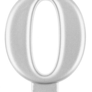 Siffertårtljus 0 i metallisk silver