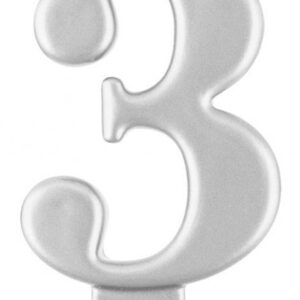 Siffra 3 metallisk silver tårtljus