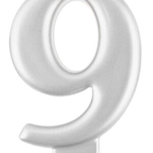 Siffra 9 metallisk silver tårtljus