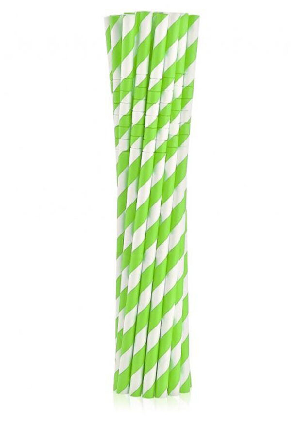 Colour gröna randiga flexibla sugrör i papper 12-pack