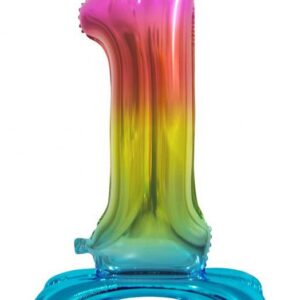 Number Rainbow Färgglad sifferballong 1 i folie med bas 74 cm
